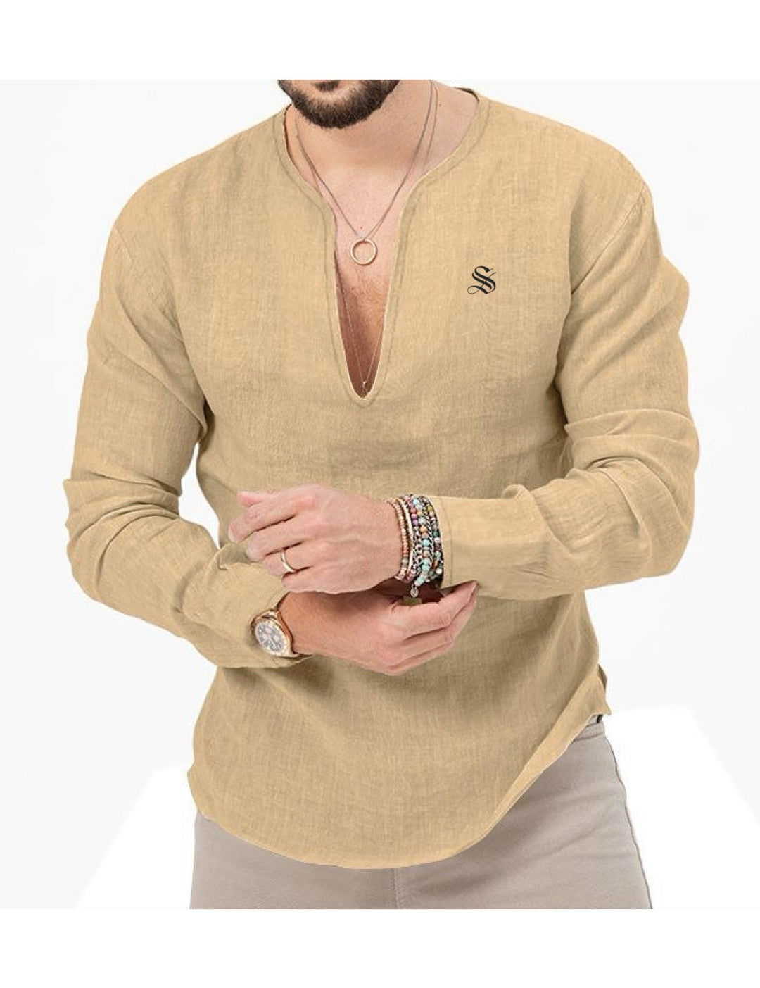 Bakag 2 - Long V - Neck Shirt for Men - Sarman Fashion - Wholesale Clothing Fashion Brand for Men from Canada