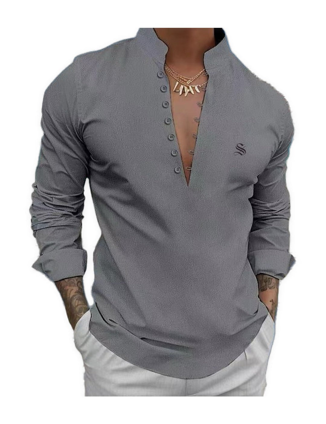 Bakagua - Long V - Neck Shirt for Men - Sarman Fashion - Wholesale Clothing Fashion Brand for Men from Canada