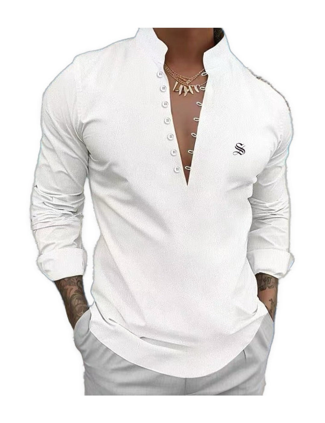 Bakagua - Long V - Neck Shirt for Men - Sarman Fashion - Wholesale Clothing Fashion Brand for Men from Canada