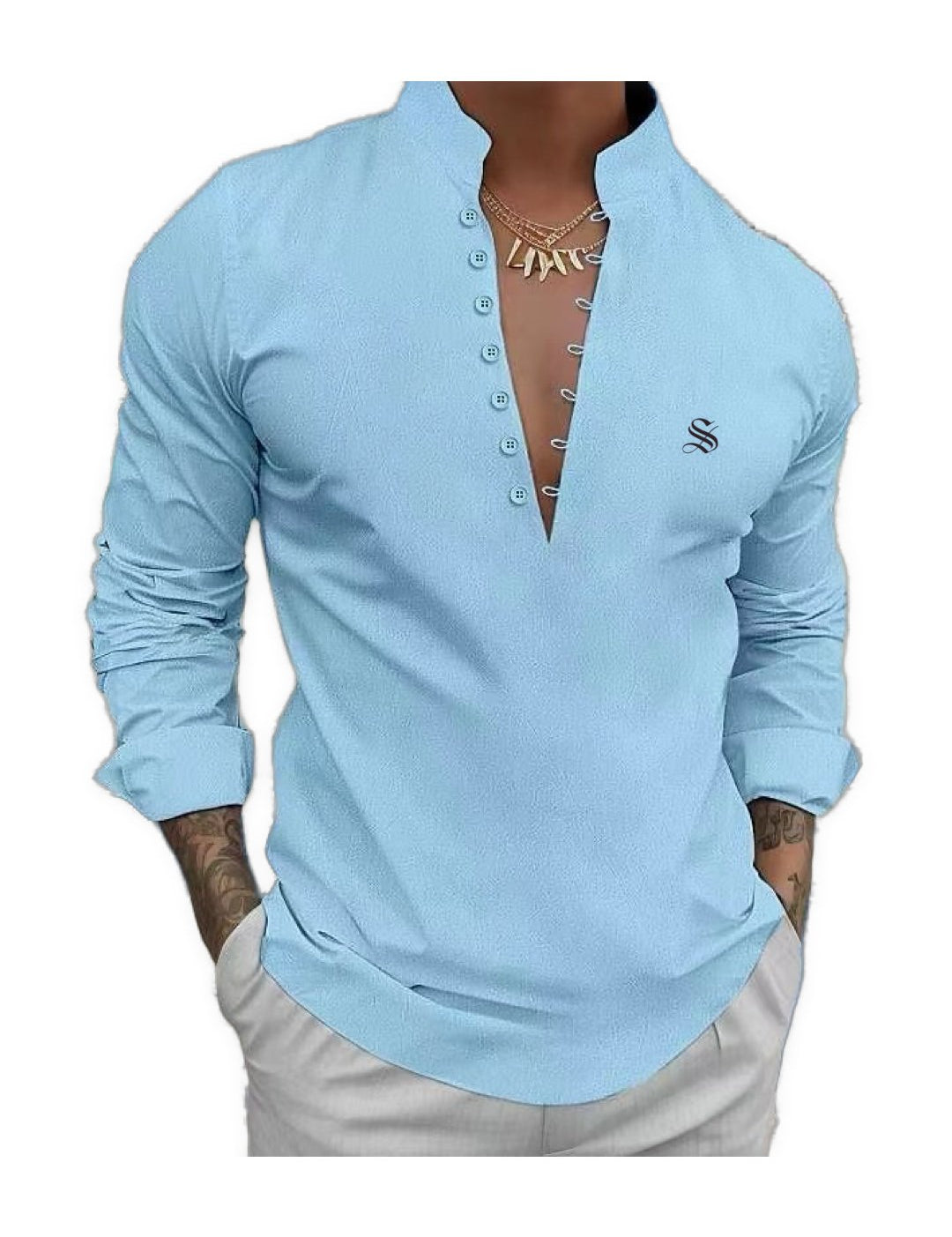 Bakagua - Long V - Neck Shirt for Men - Sarman Fashion - Wholesale Clothing Fashion Brand for Men from Canada