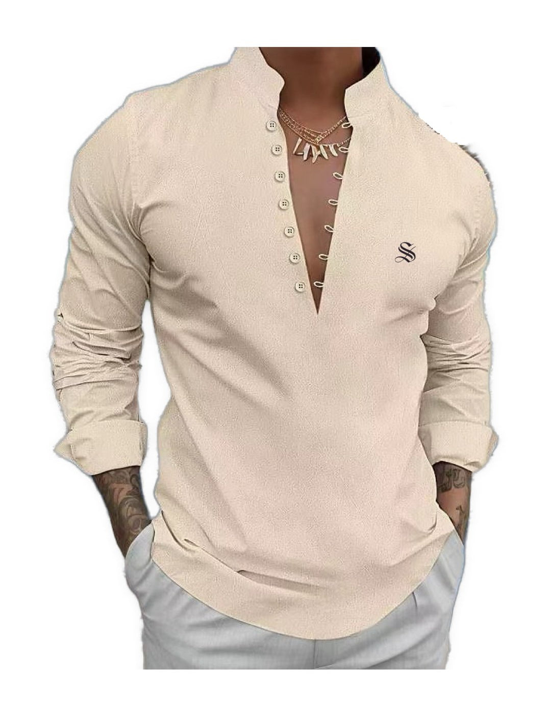 Bakagua - Long V - Neck Shirt for Men - Sarman Fashion - Wholesale Clothing Fashion Brand for Men from Canada