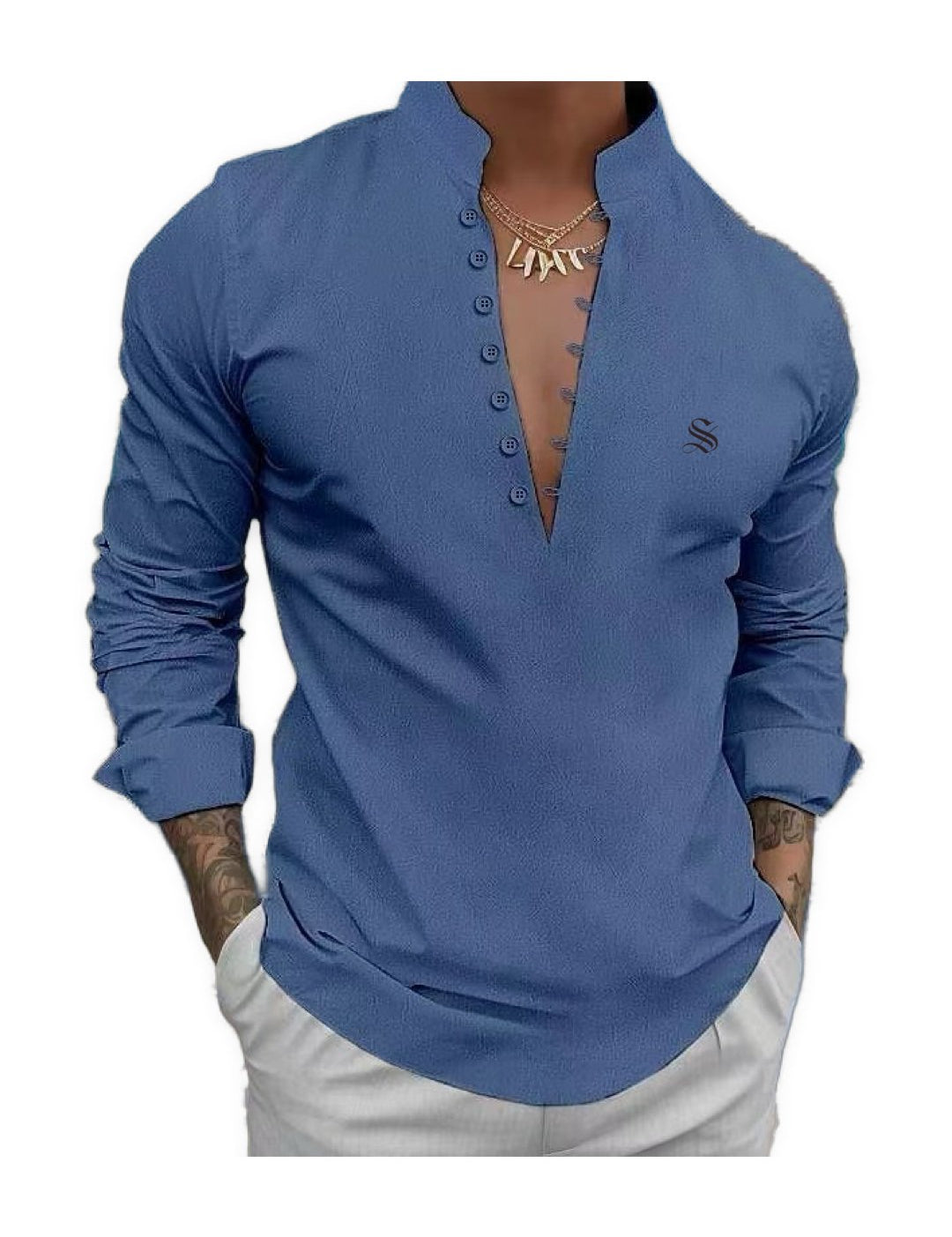 Bakagua - Long V - Neck Shirt for Men - Sarman Fashion - Wholesale Clothing Fashion Brand for Men from Canada