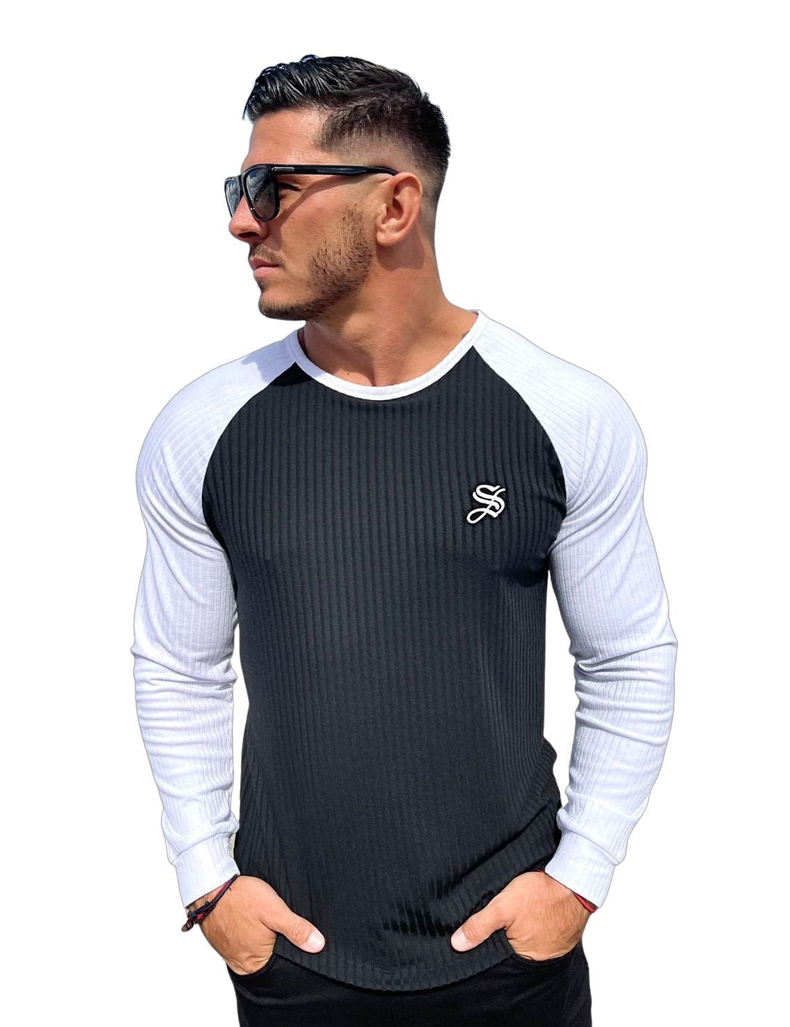 Blooper 2 - Black/White Long Sleeves Shirt for Men - Sarman Fashion - Wholesale Clothing Fashion Brand for Men from Canada