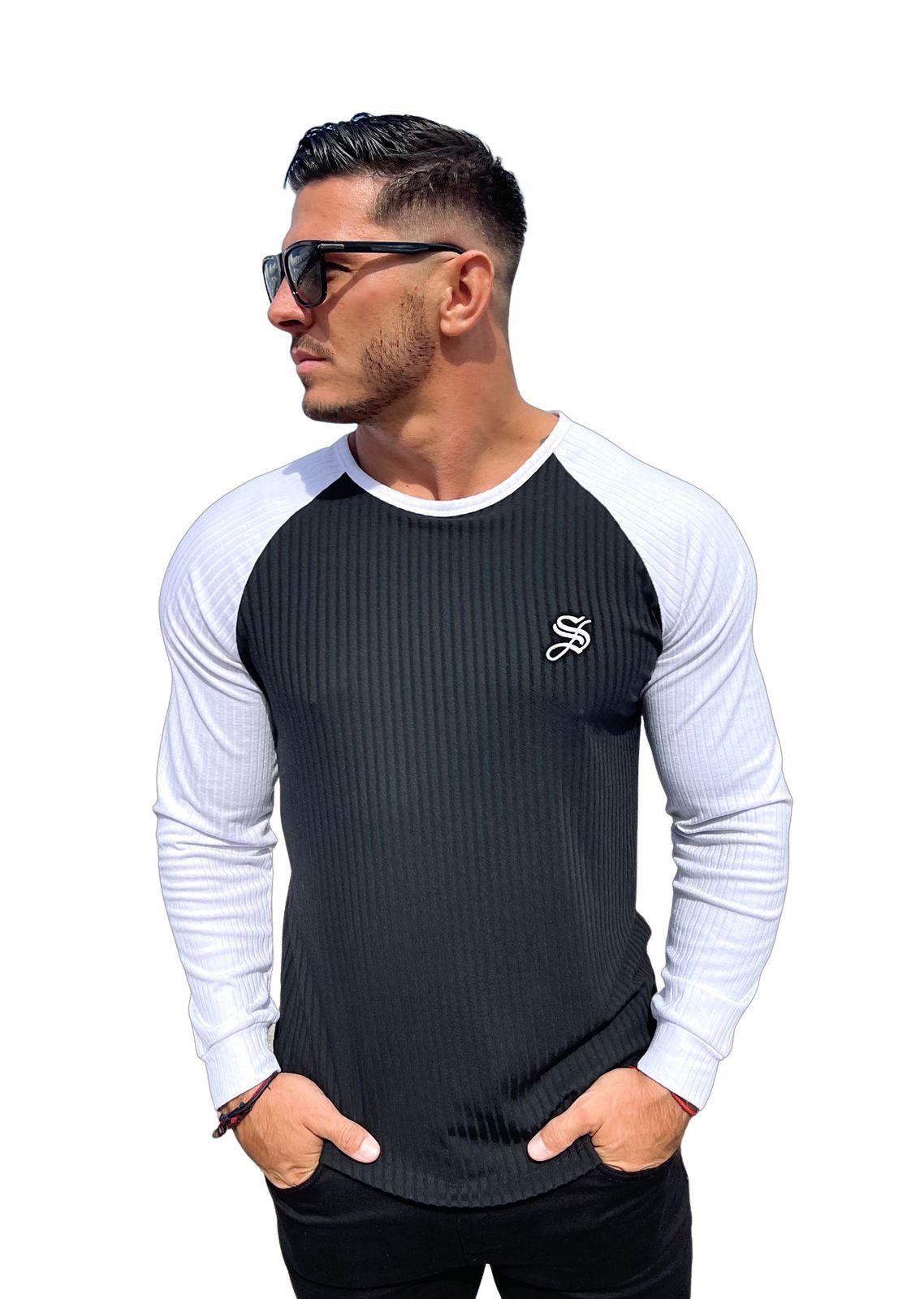 Blooper 2 - Black/White Long Sleeves Shirt for Men - Sarman Fashion - Wholesale Clothing Fashion Brand for Men from Canada