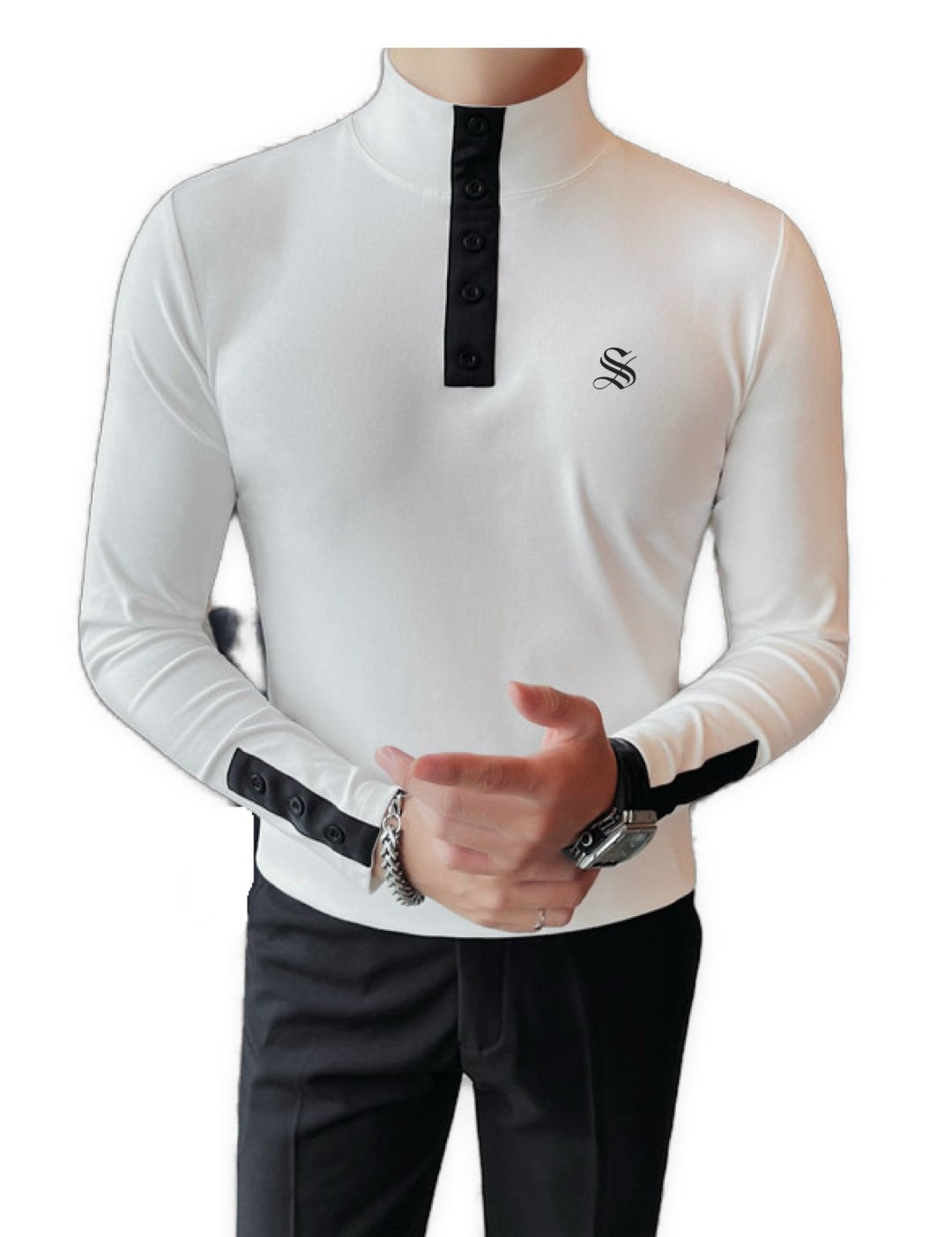 DKL 2 - High Neck Long Sleeve Shirt for Men - Sarman Fashion - Wholesale Clothing Fashion Brand for Men from Canada