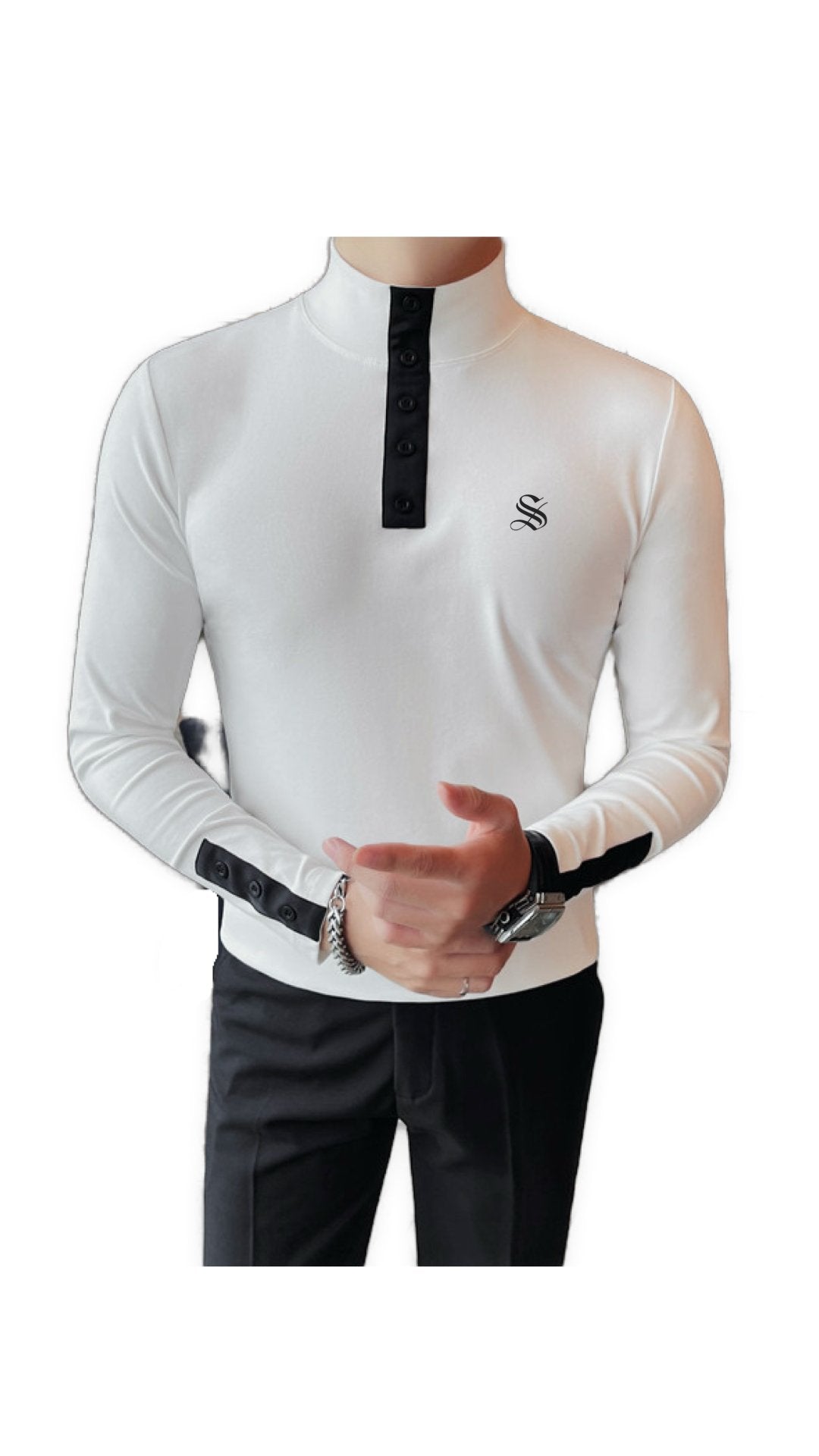 DKL 2 - High Neck Long Sleeve Shirt for Men - Sarman Fashion - Wholesale Clothing Fashion Brand for Men from Canada