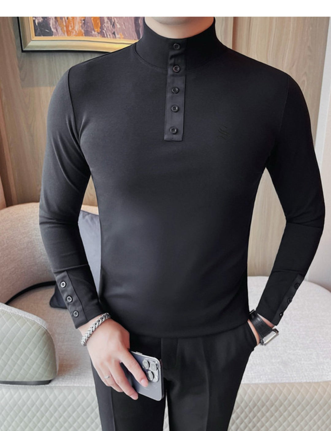 DKL 2 - High Neck Long Sleeve Shirt for Men - Sarman Fashion - Wholesale Clothing Fashion Brand for Men from Canada