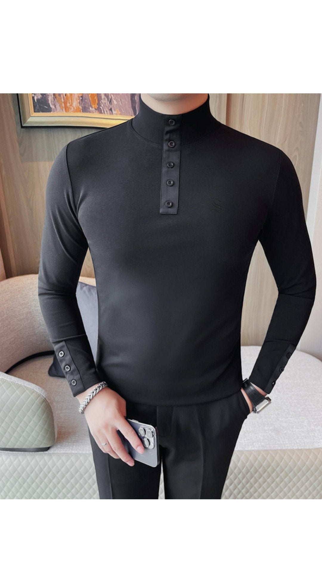 DKL 2 - High Neck Long Sleeve Shirt for Men - Sarman Fashion - Wholesale Clothing Fashion Brand for Men from Canada