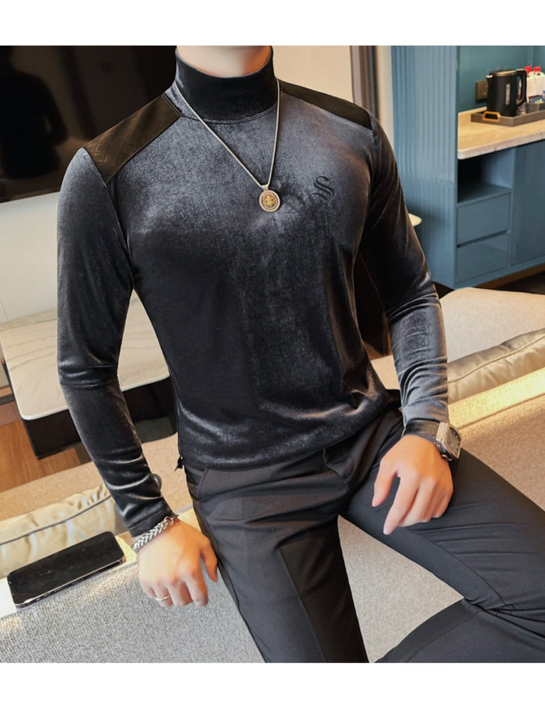 DKL 4 - High Neck Long Sleeve Shirt for Men - Sarman Fashion - Wholesale Clothing Fashion Brand for Men from Canada