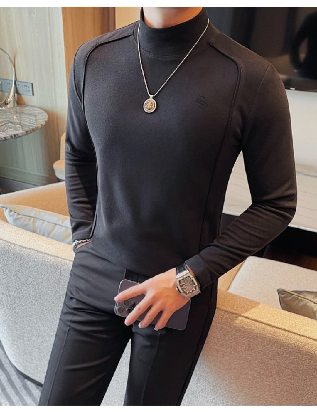 DKL - High Neck Long Sleeve Shirt for Men - Sarman Fashion - Wholesale Clothing Fashion Brand for Men from Canada