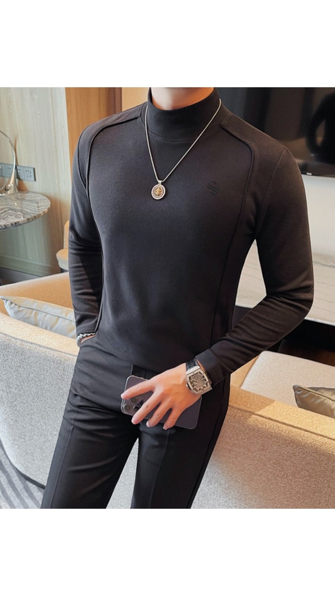 DKL - High Neck Long Sleeve Shirt for Men - Sarman Fashion - Wholesale Clothing Fashion Brand for Men from Canada