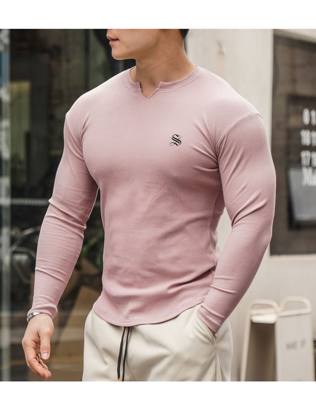 Gu3 - Long Sleeves V - Neck Shirt for Men - Sarman Fashion - Wholesale Clothing Fashion Brand for Men from Canada