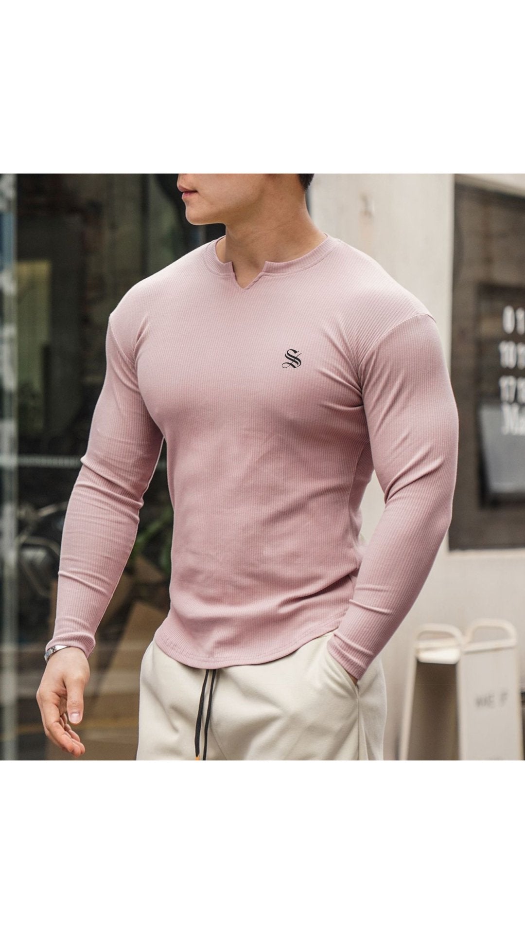 Gu3 - Long Sleeves V - Neck Shirt for Men - Sarman Fashion - Wholesale Clothing Fashion Brand for Men from Canada