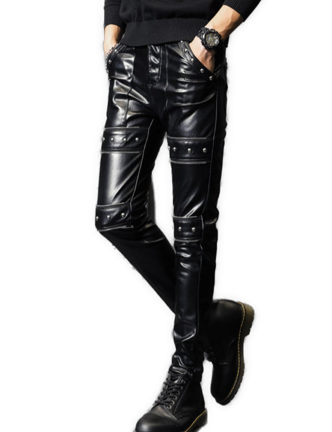 Hadolan - Black Pu - Leather Pant’s for Men - Sarman Fashion - Wholesale Clothing Fashion Brand for Men from Canada