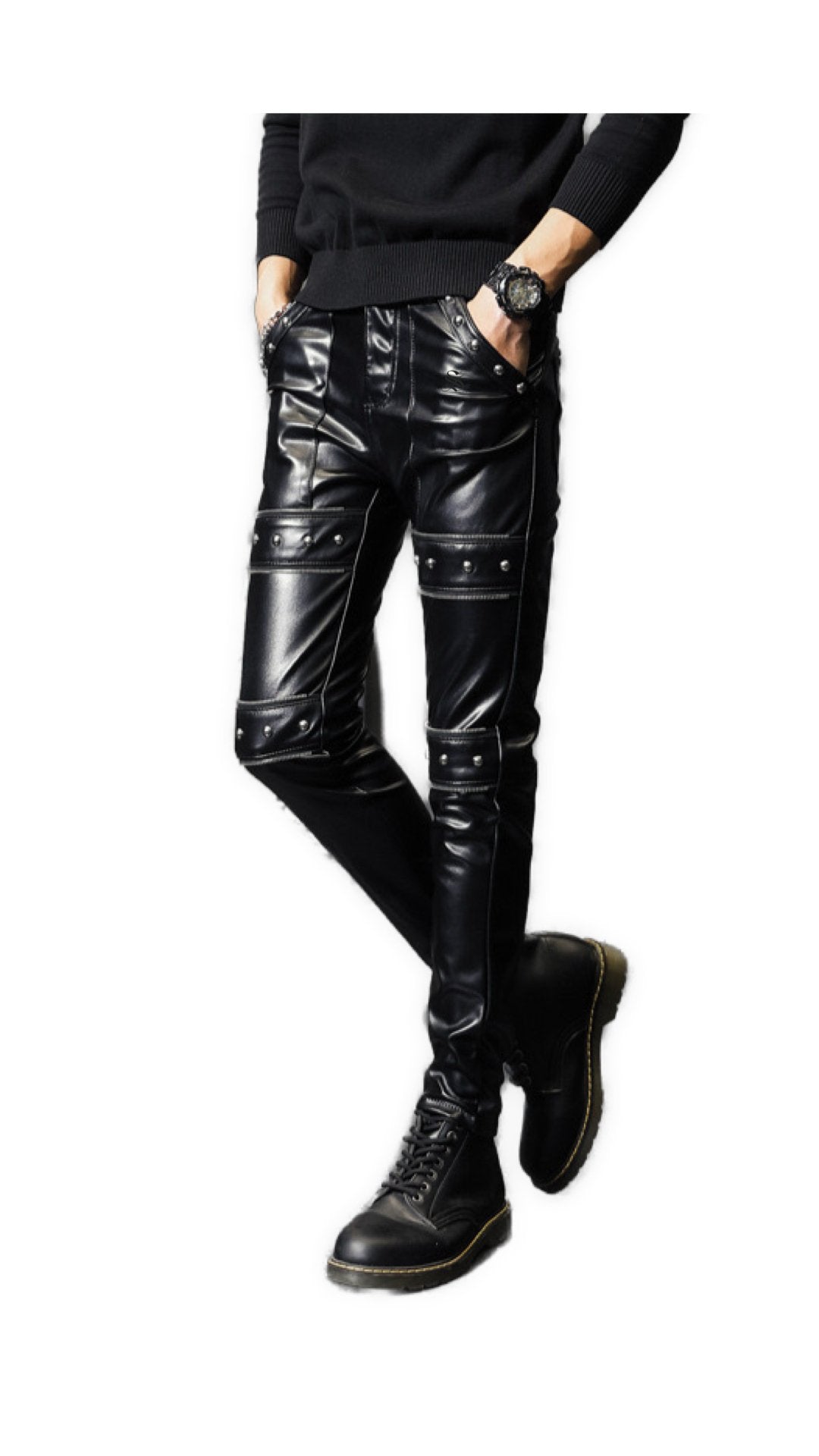 Hadolan - Black Pu - Leather Pant’s for Men - Sarman Fashion - Wholesale Clothing Fashion Brand for Men from Canada