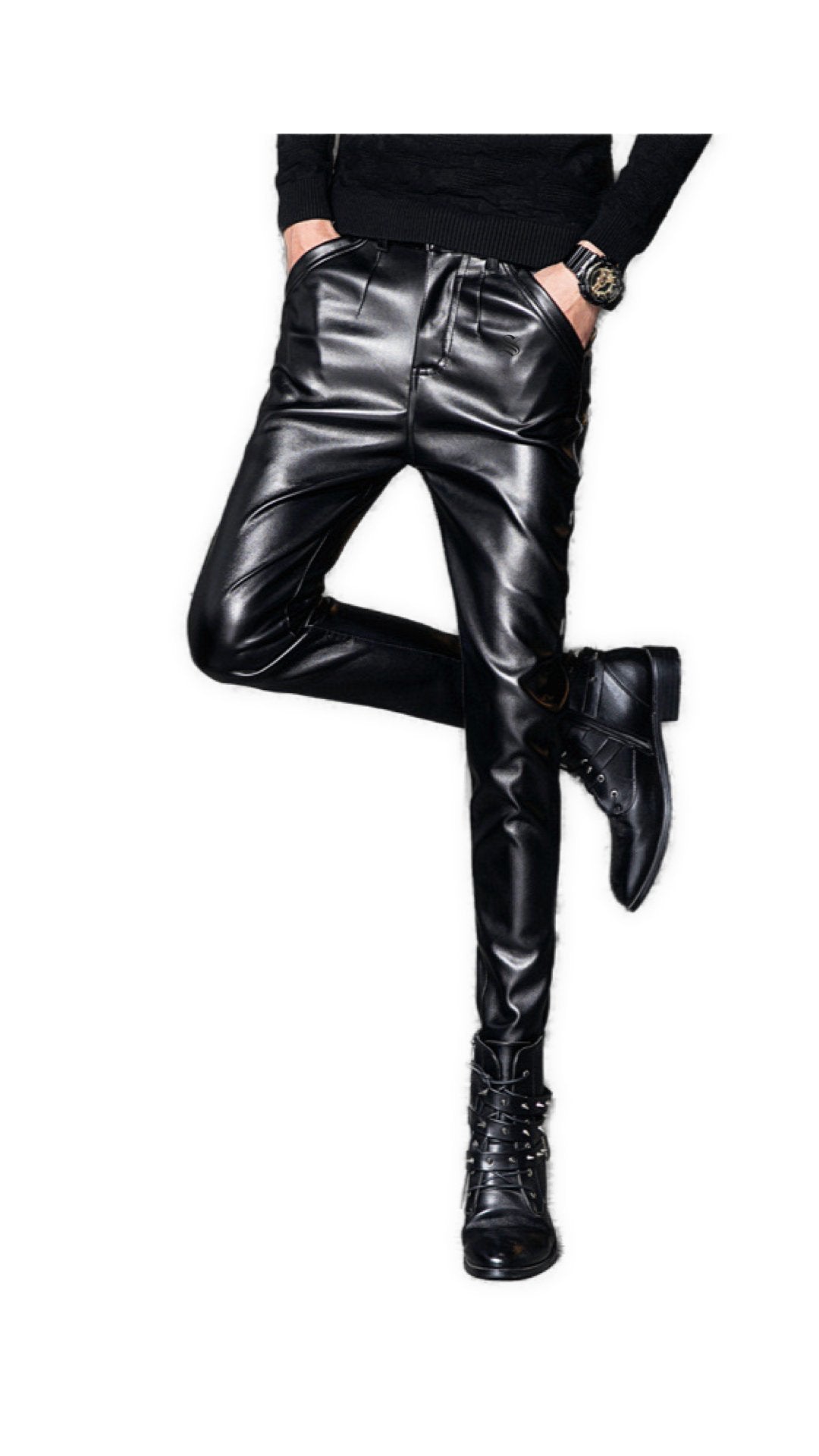 Hufgi - Black Pu - Leather Pant’s for Men - Sarman Fashion - Wholesale Clothing Fashion Brand for Men from Canada