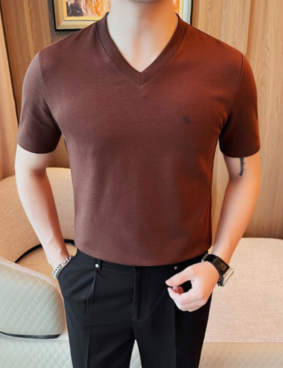 Kirki - V -Neck T-Shirt for Men - Sarman Fashion - Wholesale Clothing Fashion Brand for Men from Canada