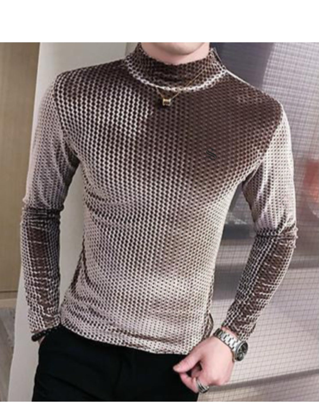 Neba - High Neck Long Sleeve Shirt for Men - Sarman Fashion - Wholesale Clothing Fashion Brand for Men from Canada