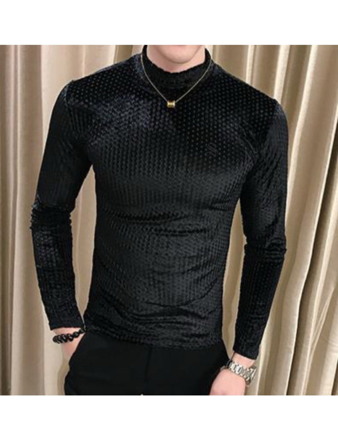 Neba - High Neck Long Sleeve Shirt for Men - Sarman Fashion - Wholesale Clothing Fashion Brand for Men from Canada