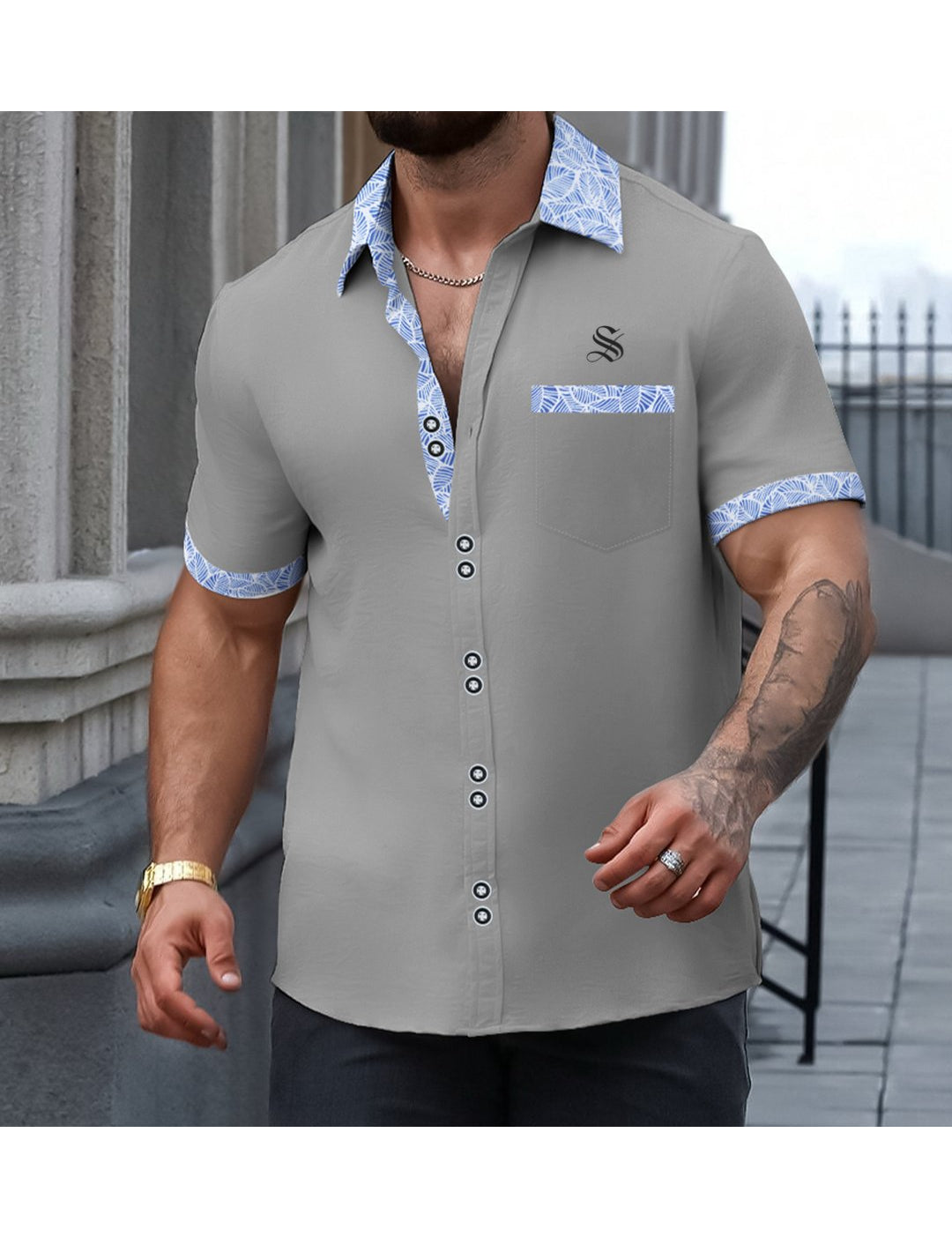 Pashtovii 2 - Short Sleeves Shirt for Men - Sarman Fashion - Wholesale Clothing Fashion Brand for Men from Canada