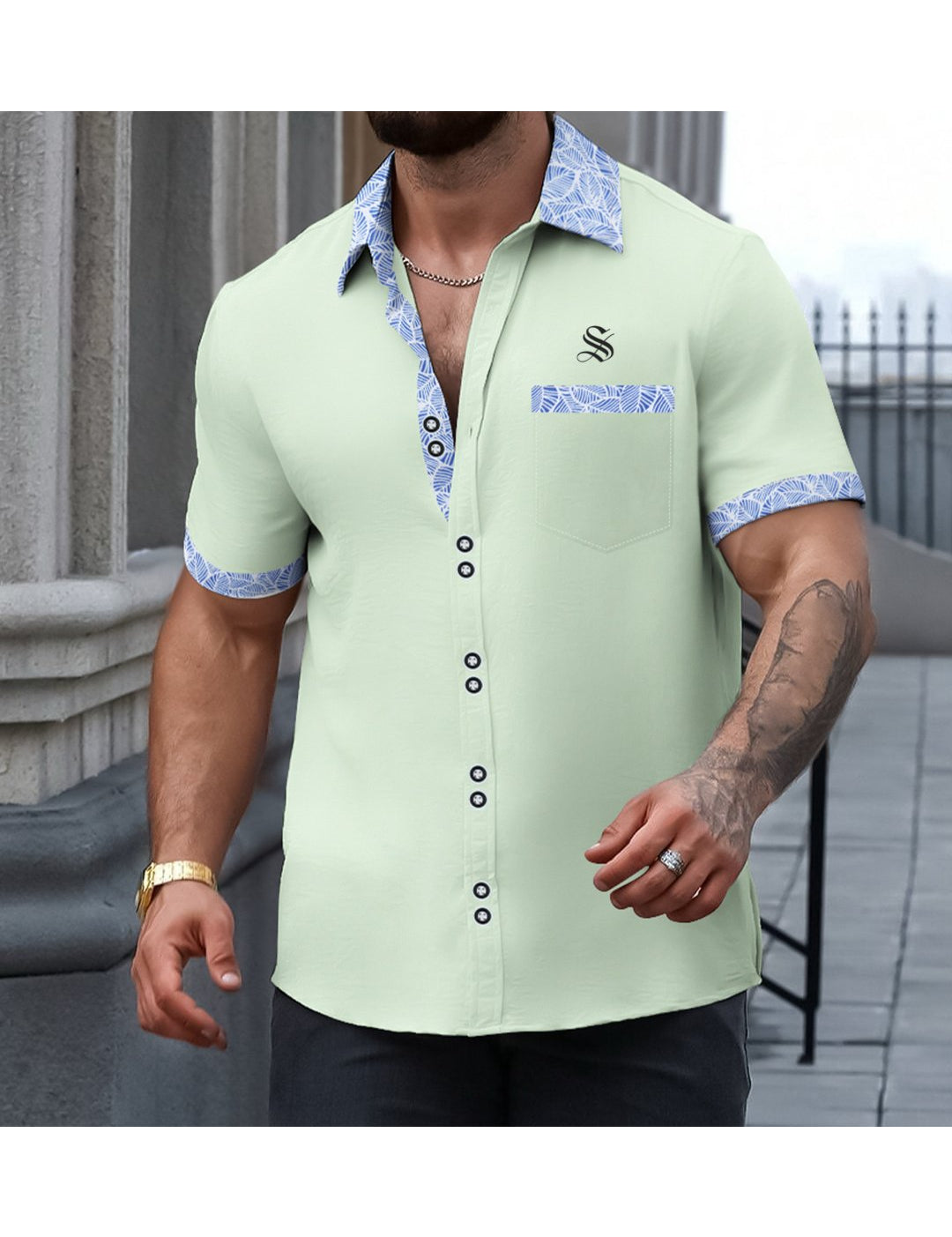 Pashtovii 2 - Short Sleeves Shirt for Men - Sarman Fashion - Wholesale Clothing Fashion Brand for Men from Canada