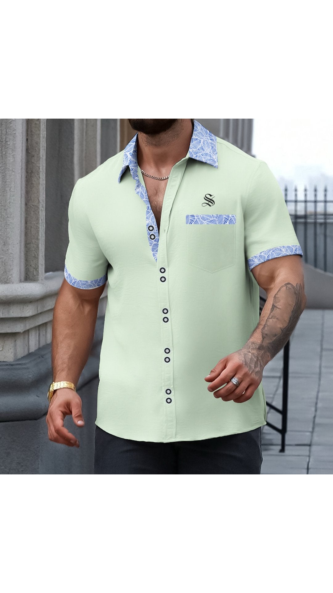 Pashtovii 2 - Short Sleeves Shirt for Men - Sarman Fashion - Wholesale Clothing Fashion Brand for Men from Canada