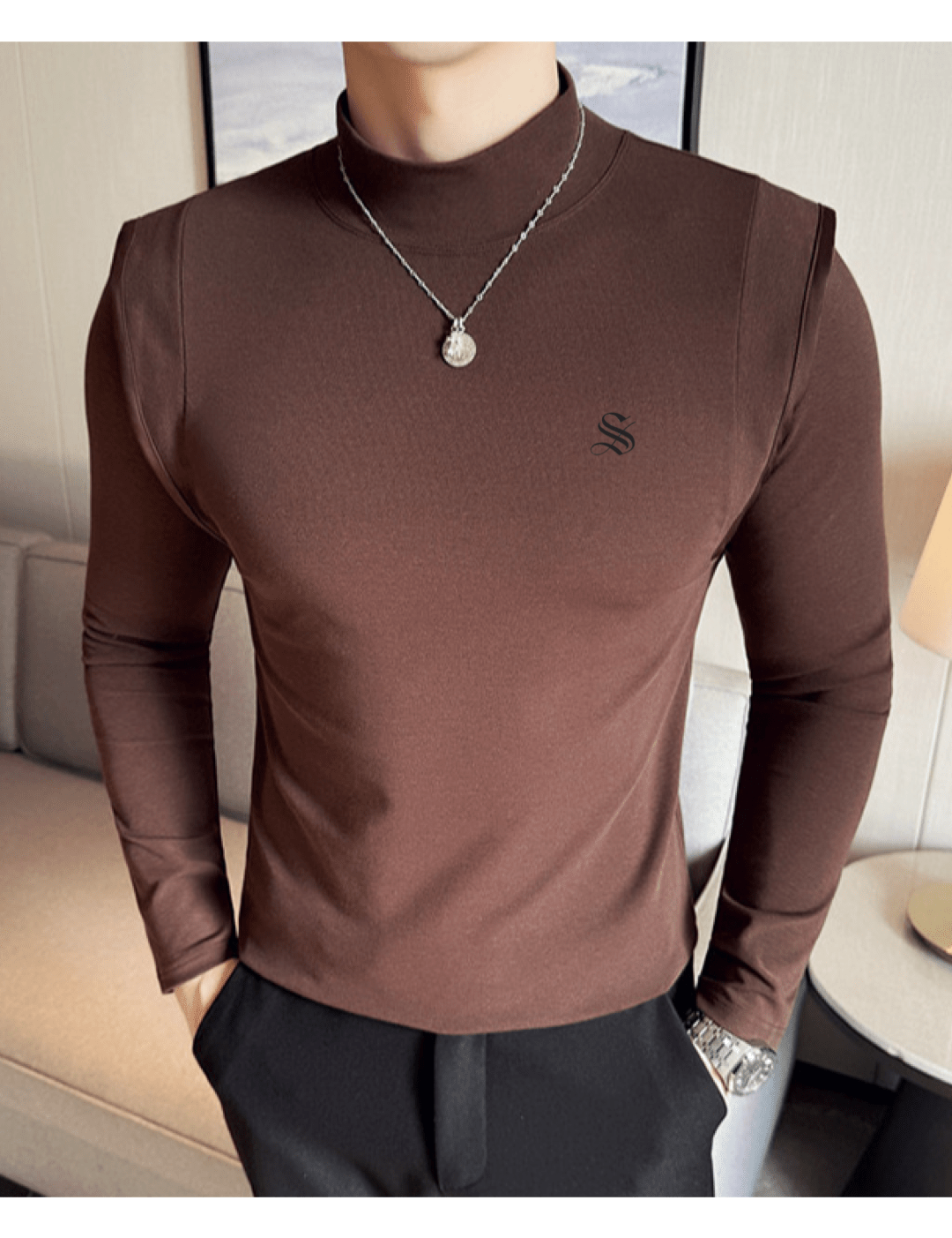 ULG 10 - High Neck Long Sleeve Shirt for Men - Sarman Fashion - Wholesale Clothing Fashion Brand for Men from Canada