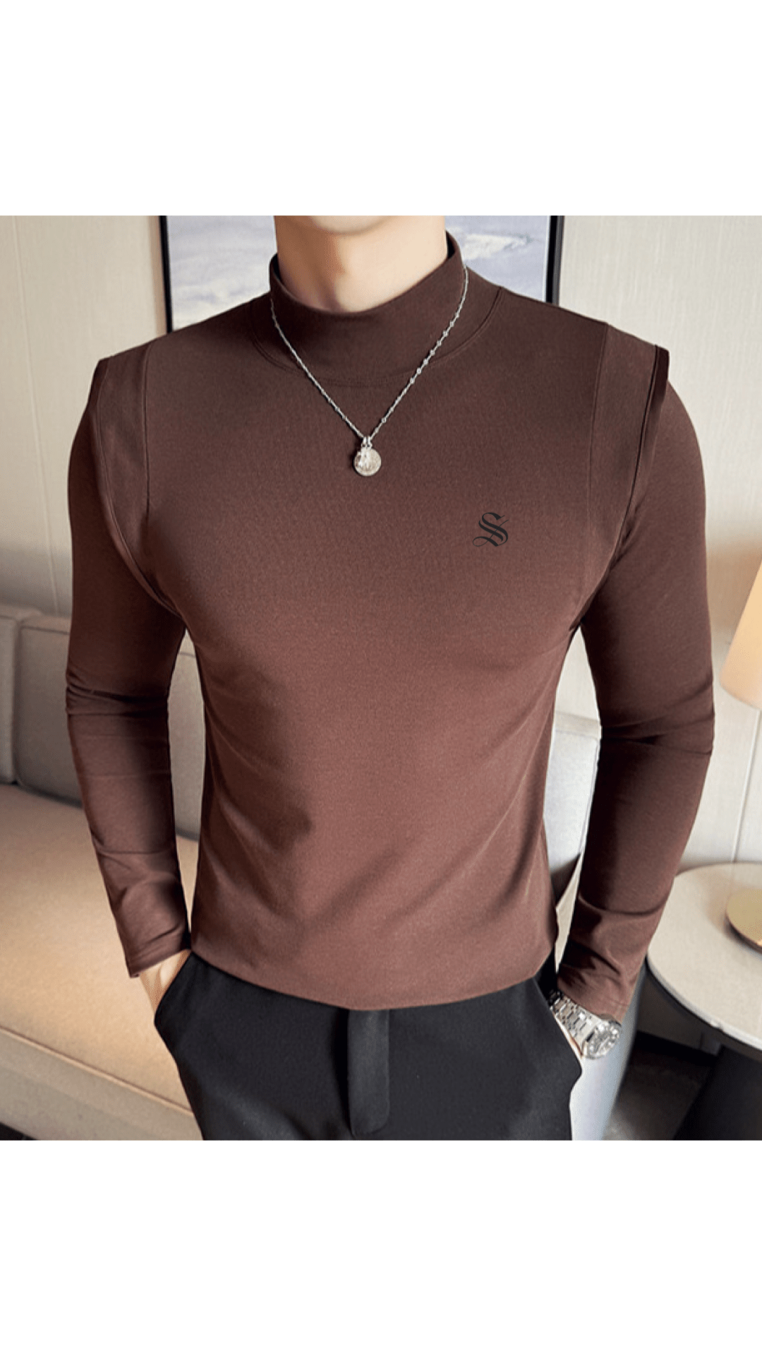 ULG 10 - High Neck Long Sleeve Shirt for Men - Sarman Fashion - Wholesale Clothing Fashion Brand for Men from Canada