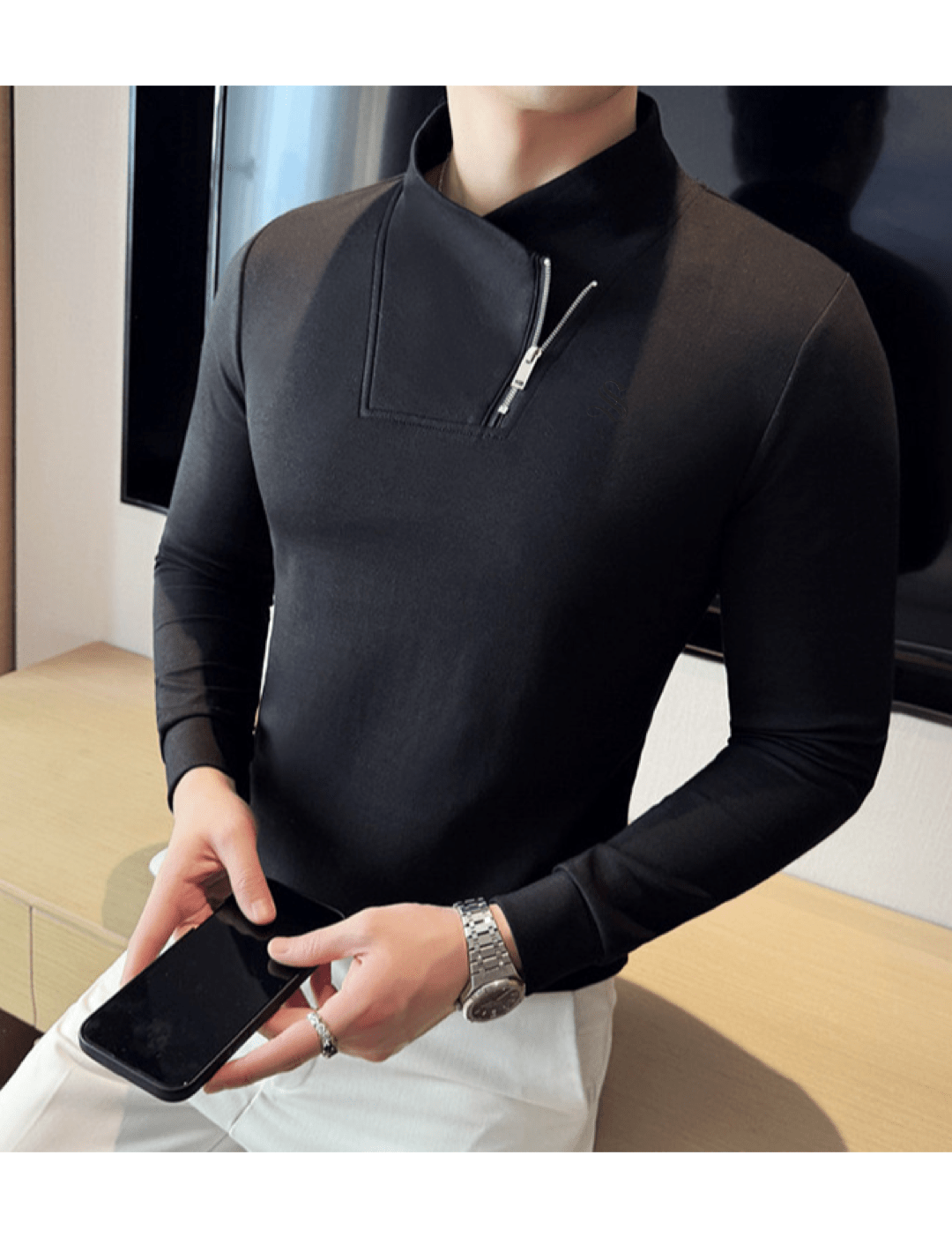 ULG 11 - High Neck Long Sleeve Shirt for Men - Sarman Fashion - Wholesale Clothing Fashion Brand for Men from Canada