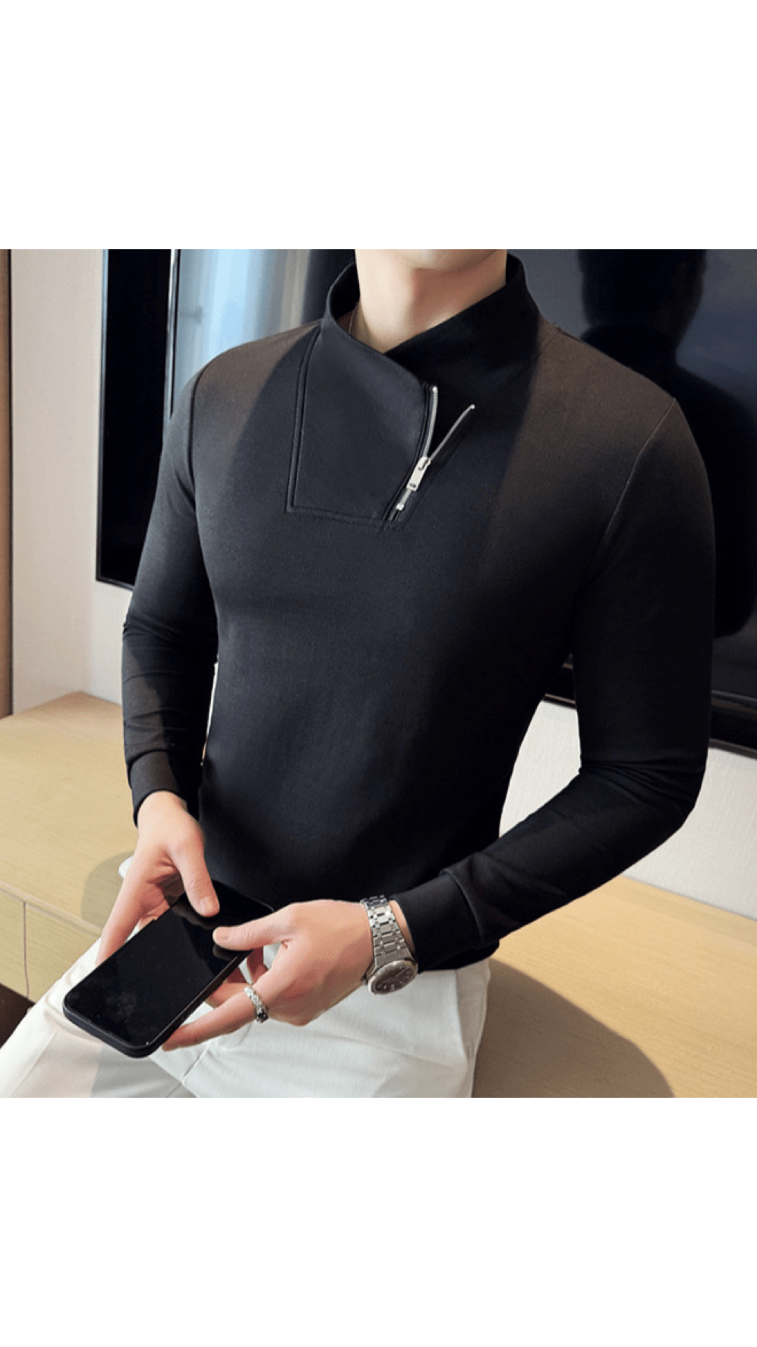 ULG 11 - High Neck Long Sleeve Shirt for Men - Sarman Fashion - Wholesale Clothing Fashion Brand for Men from Canada