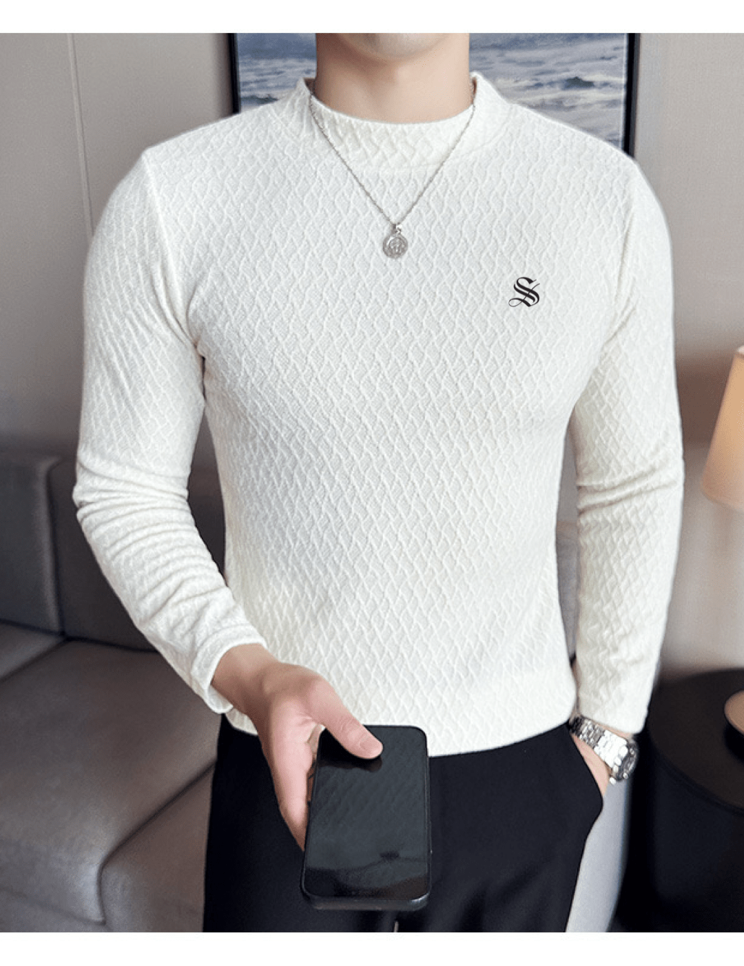 ULG 3 - High Neck Long Sleeve Shirt for Men - Sarman Fashion - Wholesale Clothing Fashion Brand for Men from Canada