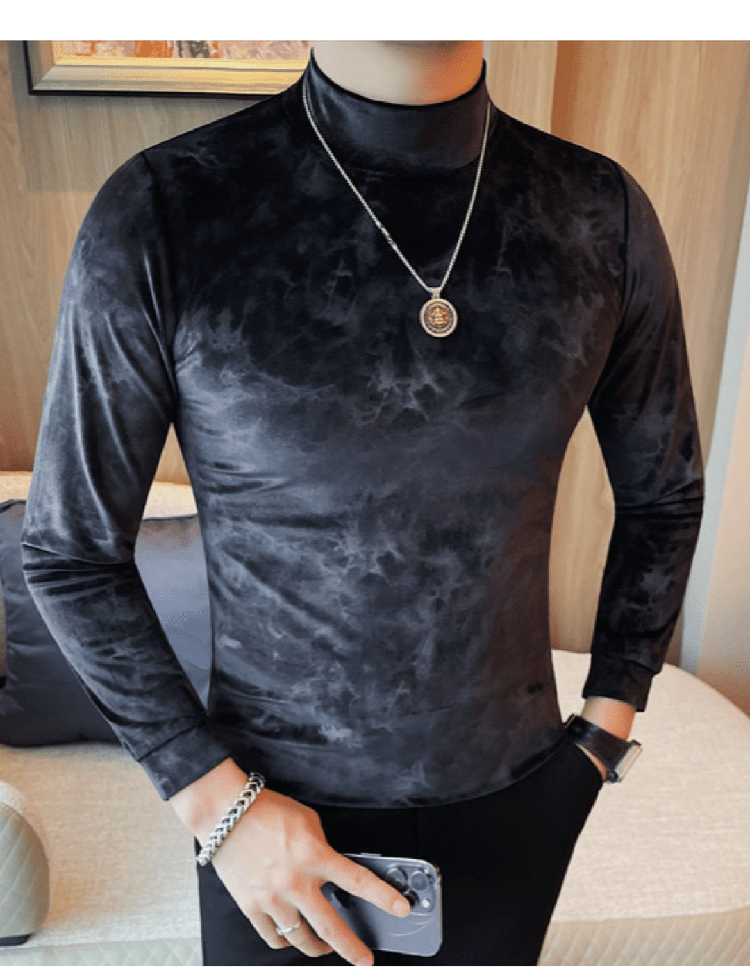 ULG 5 - High Neck Long Sleeve Shirt for Men - Sarman Fashion - Wholesale Clothing Fashion Brand for Men from Canada