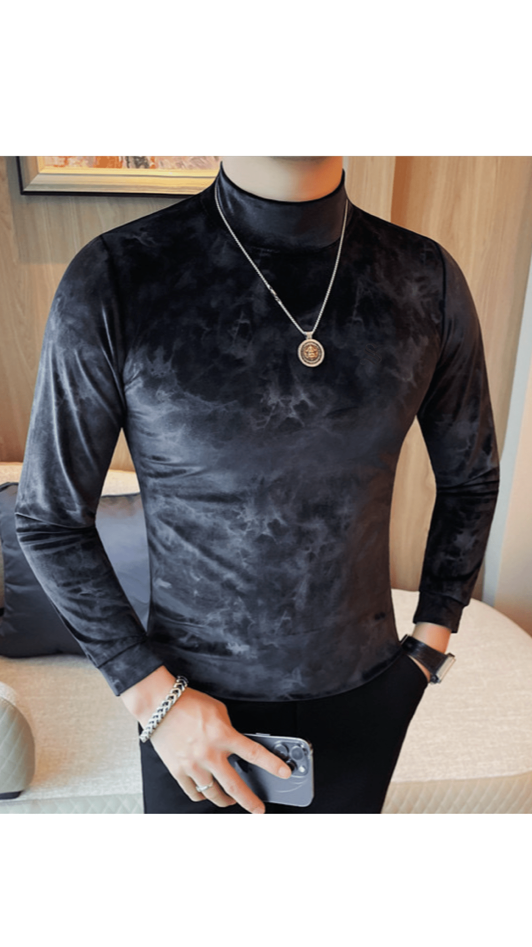 ULG 5 - High Neck Long Sleeve Shirt for Men - Sarman Fashion - Wholesale Clothing Fashion Brand for Men from Canada