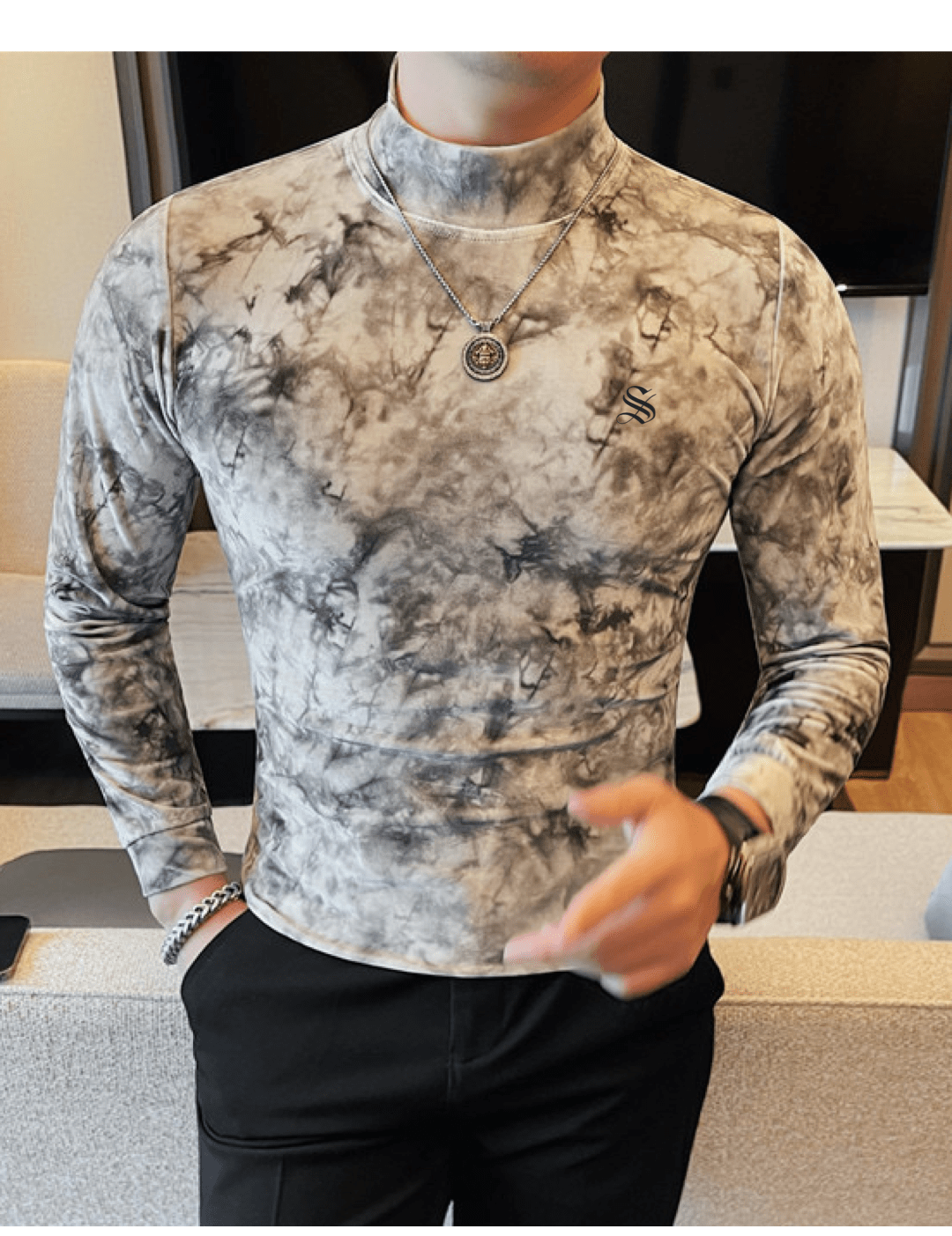 ULG 5 - High Neck Long Sleeve Shirt for Men - Sarman Fashion - Wholesale Clothing Fashion Brand for Men from Canada