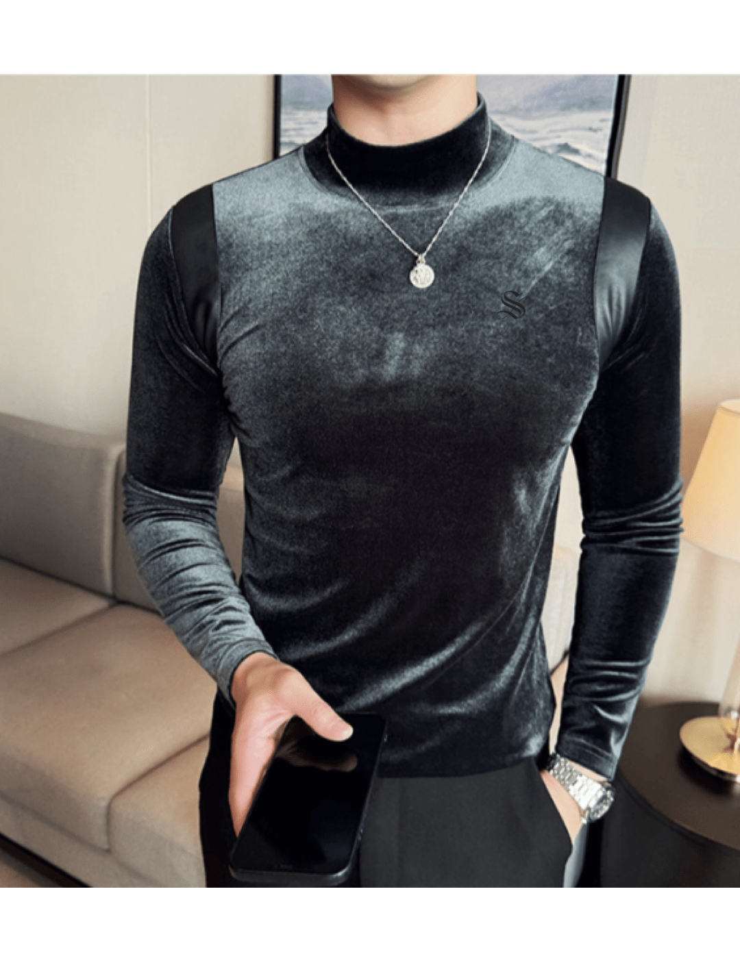 ULG 7 - High Neck Long Sleeve Shirt for Men - Sarman Fashion - Wholesale Clothing Fashion Brand for Men from Canada