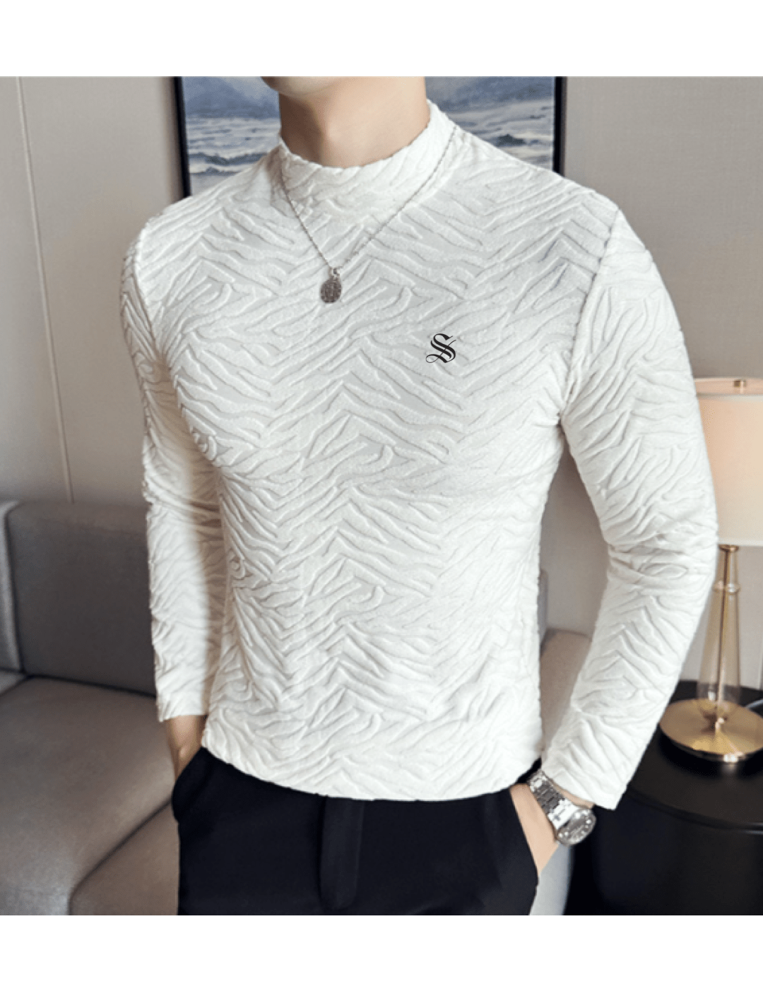 ULG 8 - High Neck Long Sleeve Shirt for Men - Sarman Fashion - Wholesale Clothing Fashion Brand for Men from Canada