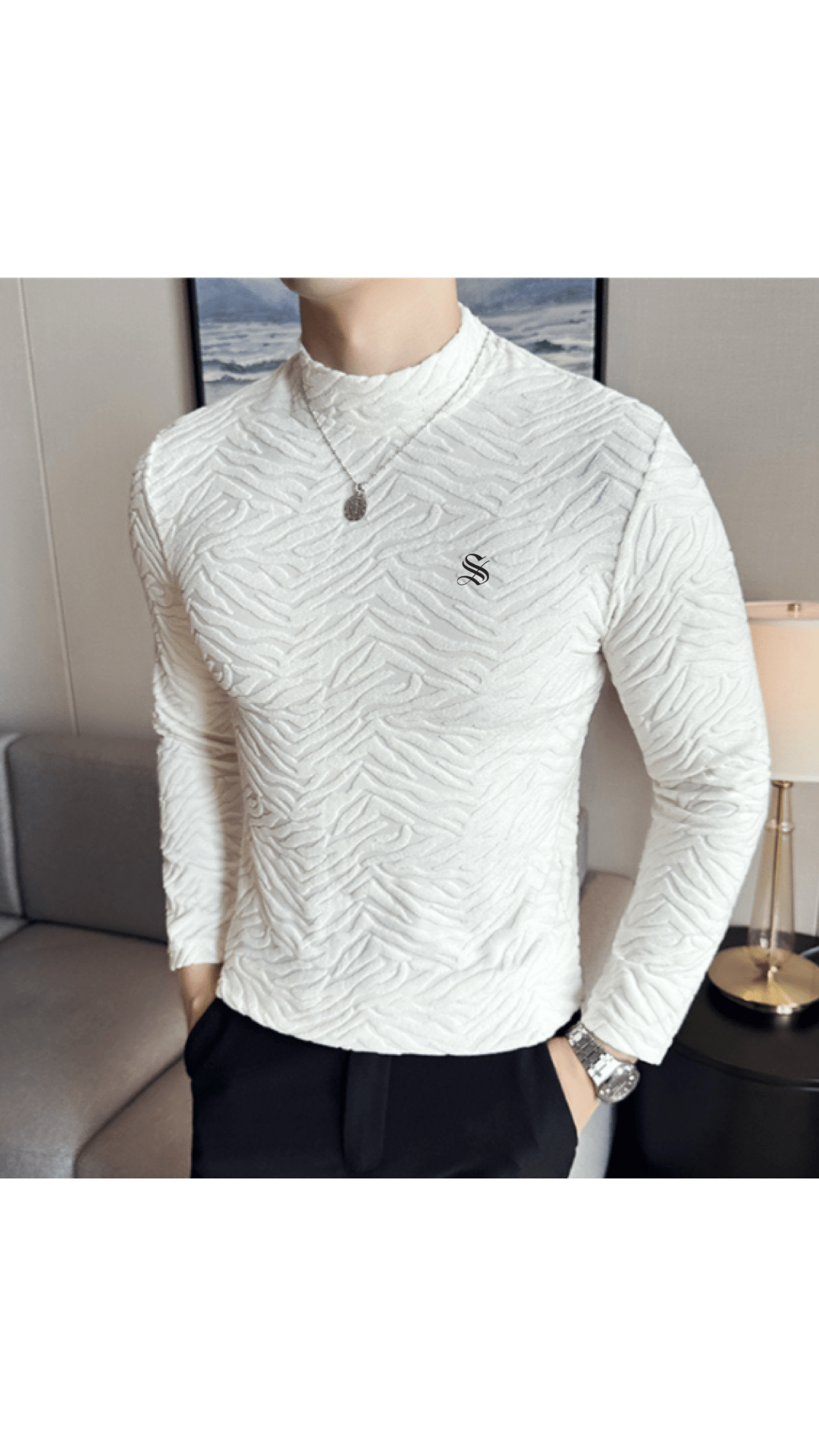 ULG 8 - High Neck Long Sleeve Shirt for Men - Sarman Fashion - Wholesale Clothing Fashion Brand for Men from Canada