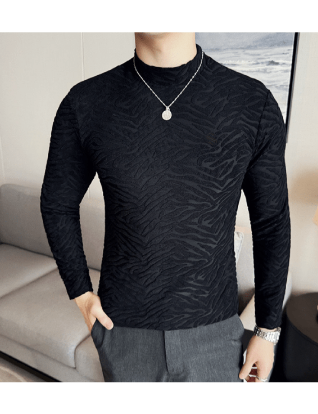 ULG 8 - High Neck Long Sleeve Shirt for Men - Sarman Fashion - Wholesale Clothing Fashion Brand for Men from Canada