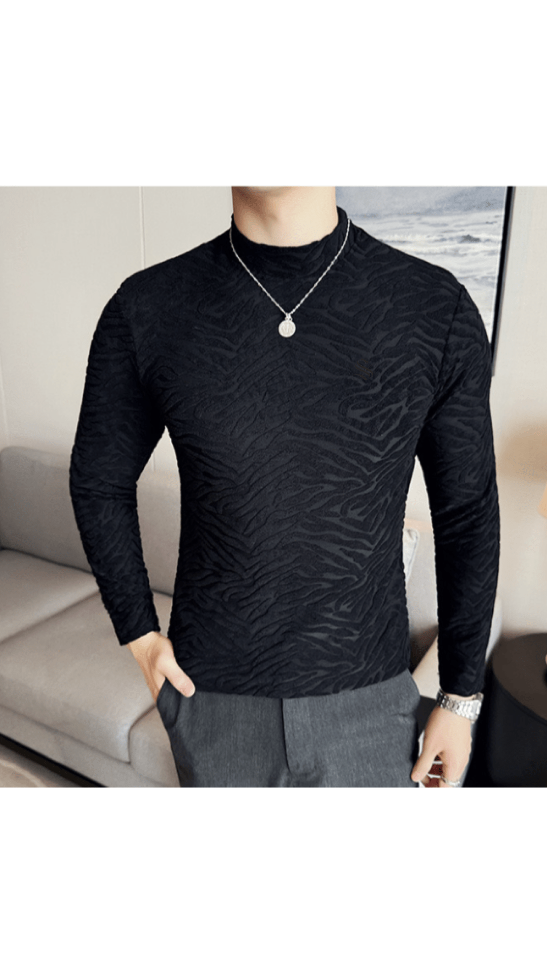 ULG 8 - High Neck Long Sleeve Shirt for Men - Sarman Fashion - Wholesale Clothing Fashion Brand for Men from Canada