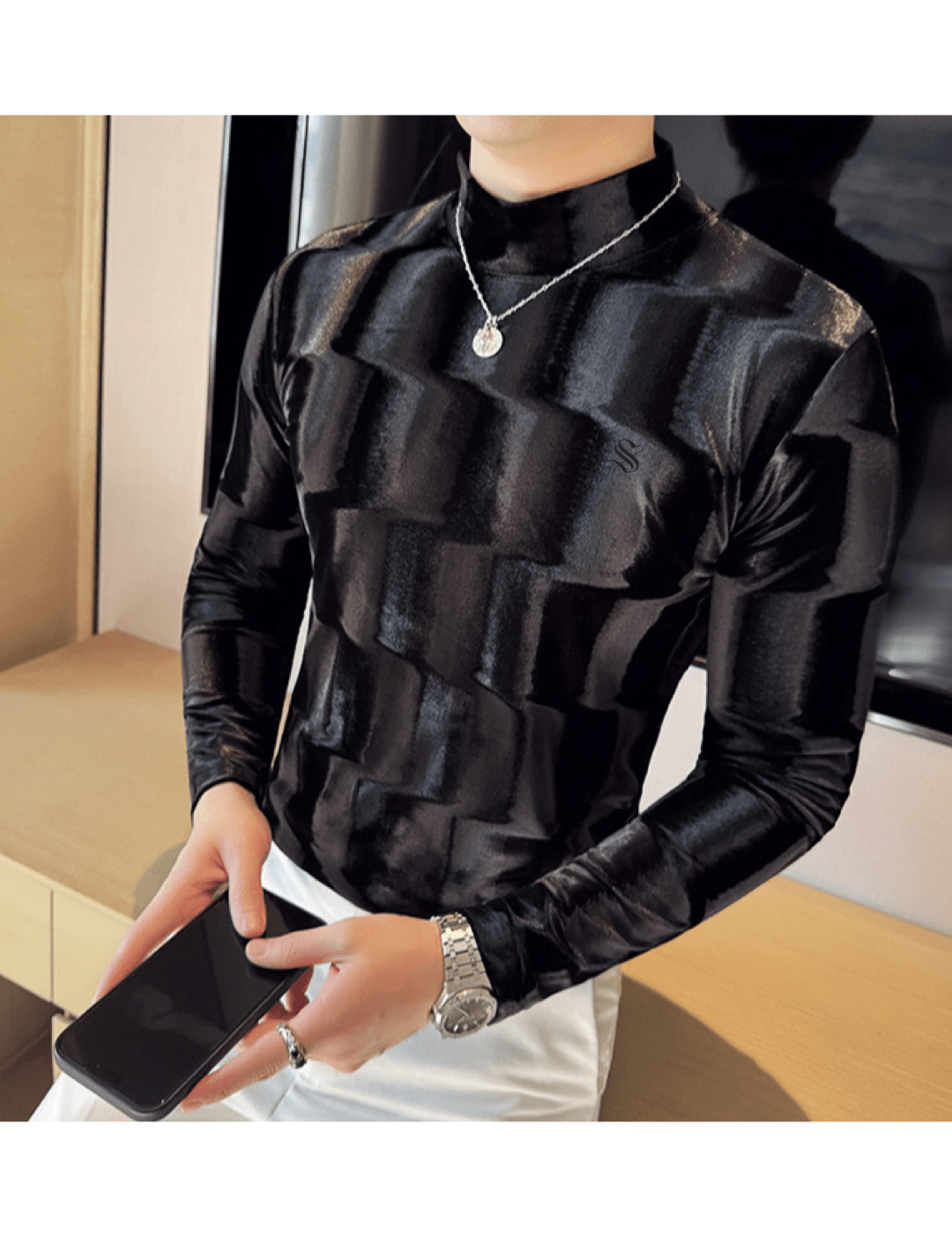 ULG 9 - High Neck Long Sleeve Shirt for Men - Sarman Fashion - Wholesale Clothing Fashion Brand for Men from Canada