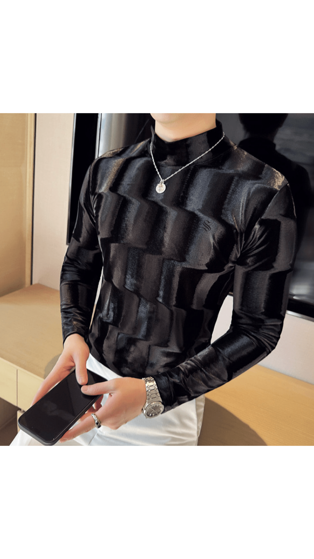 ULG 9 - High Neck Long Sleeve Shirt for Men - Sarman Fashion - Wholesale Clothing Fashion Brand for Men from Canada