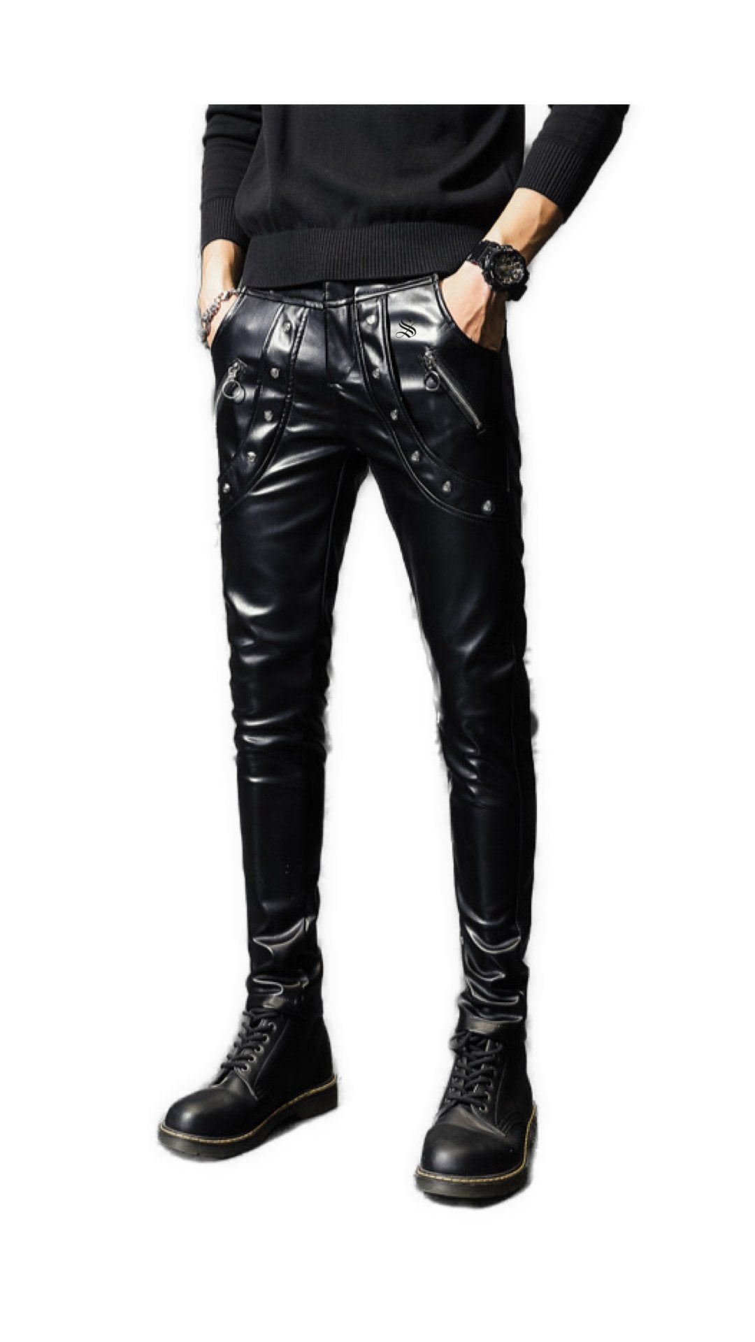 Zihan - Black Pu - Leather Pant’s for Men - Sarman Fashion - Wholesale Clothing Fashion Brand for Men from Canada