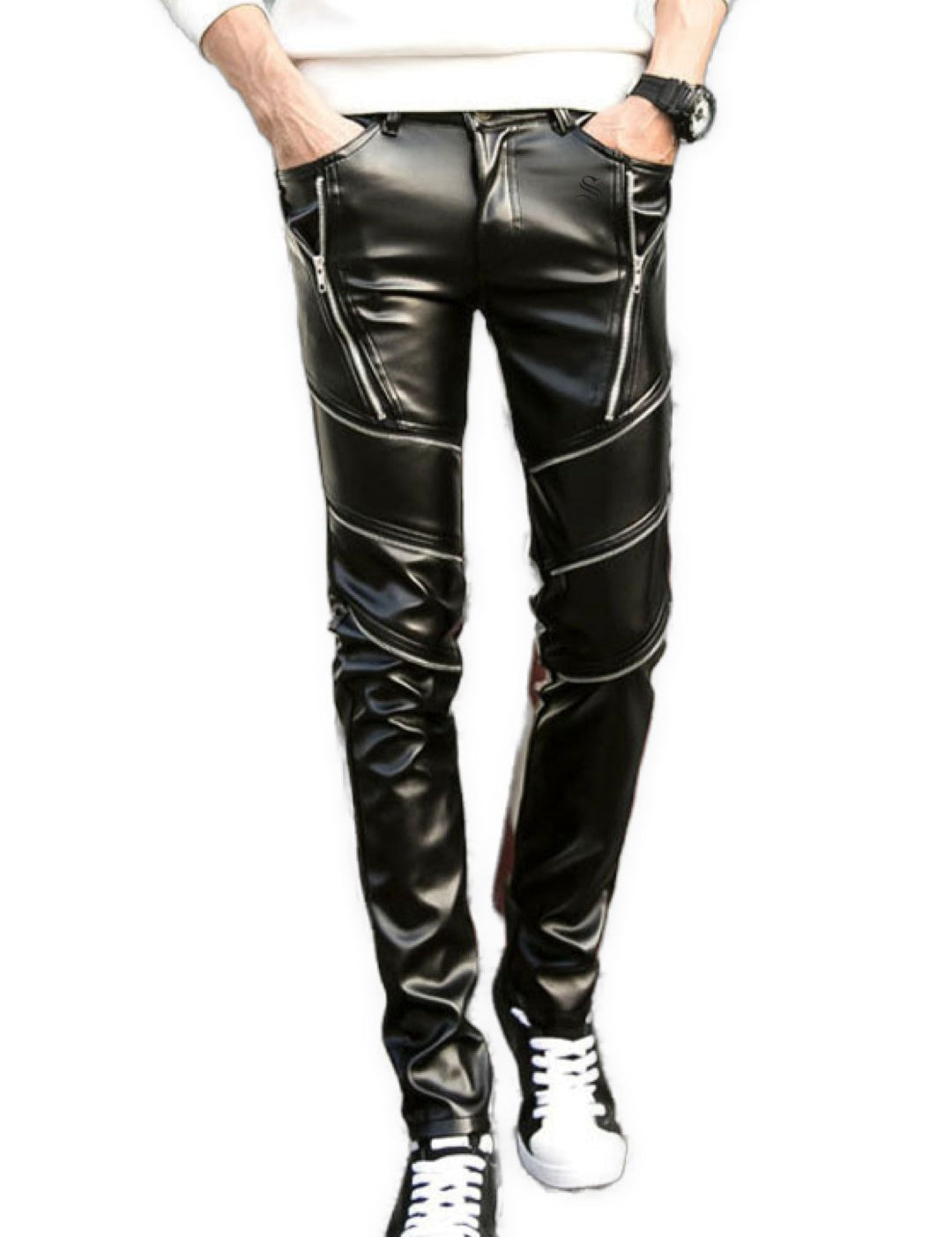 Zzai - Black Pu - Leather Pant’s for Men - Sarman Fashion - Wholesale Clothing Fashion Brand for Men from Canada