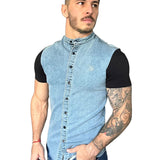 Velon - Blue/Black Short Sleeves Jeans Shirt for Men – Sarman Fashion ...
